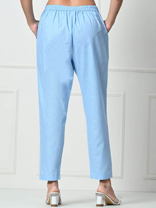 RAJPUTANA CAMISA Women Mid Rise Trousers Blue Linen Regular Fit – photo 2