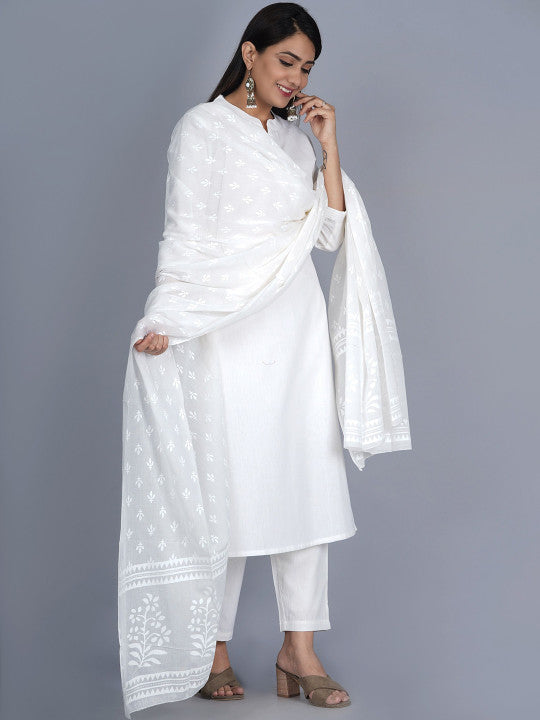 RAJPUTANA CAMISA Mandarin Collar Pure Cotton Kurta With Harem Pants Dupatta – photo 3