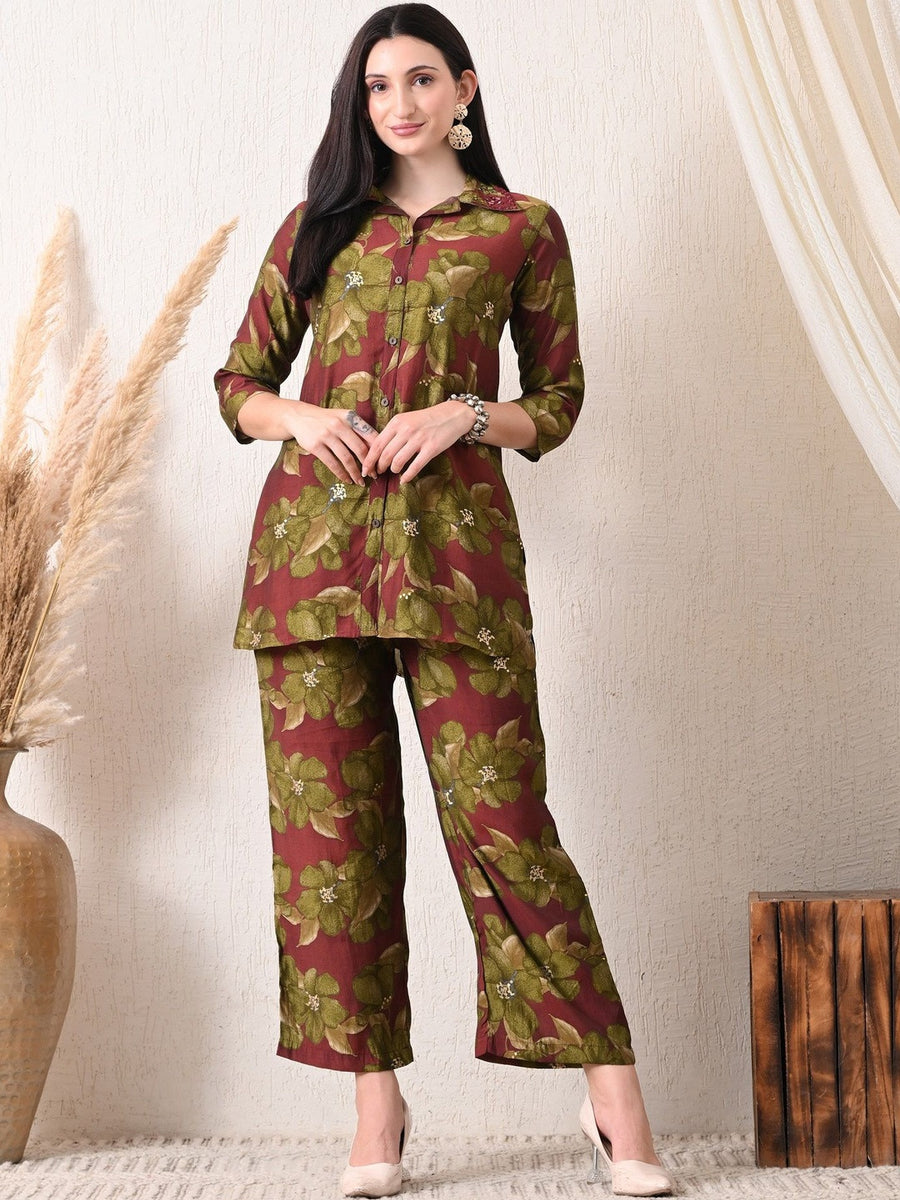 Rajputana Camisa Printed Shirt Collar Shirt & Trousers Co-Ords