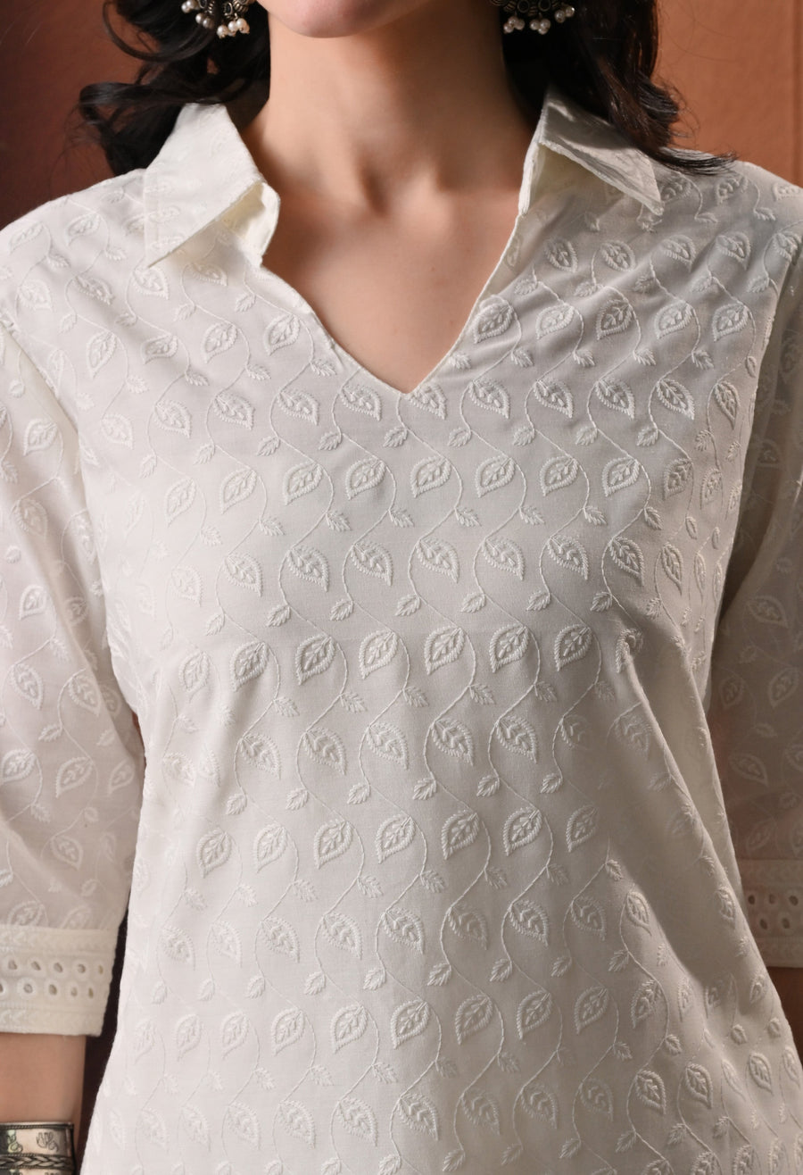 RAJPUTANA CAMISA Chikankari Embroidered Cotton Kurta With Trouser - Ivory