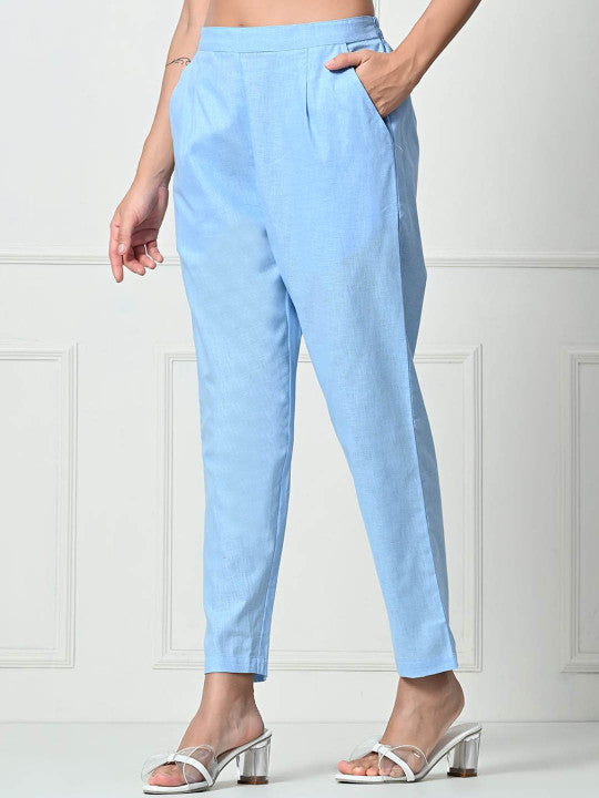 RAJPUTANA CAMISA Women Mid Rise Trousers Blue Linen Regular Fit – photo 4