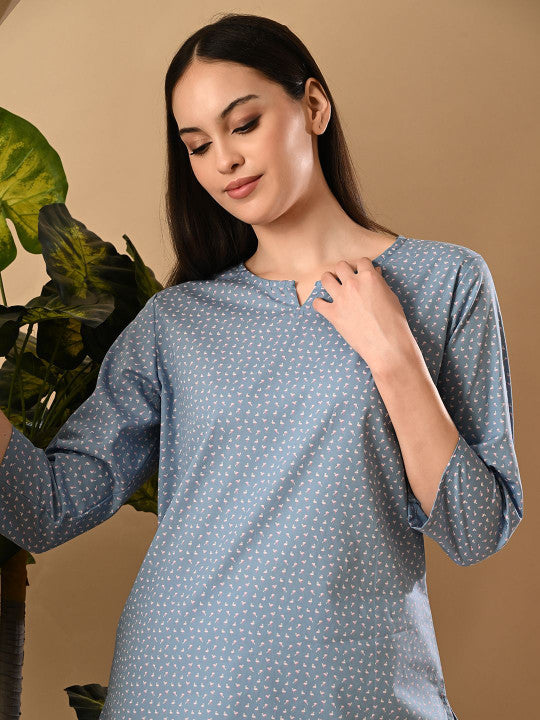 Rajputana Camisa Women Printed Night Suit Pure Cotton V-Neck