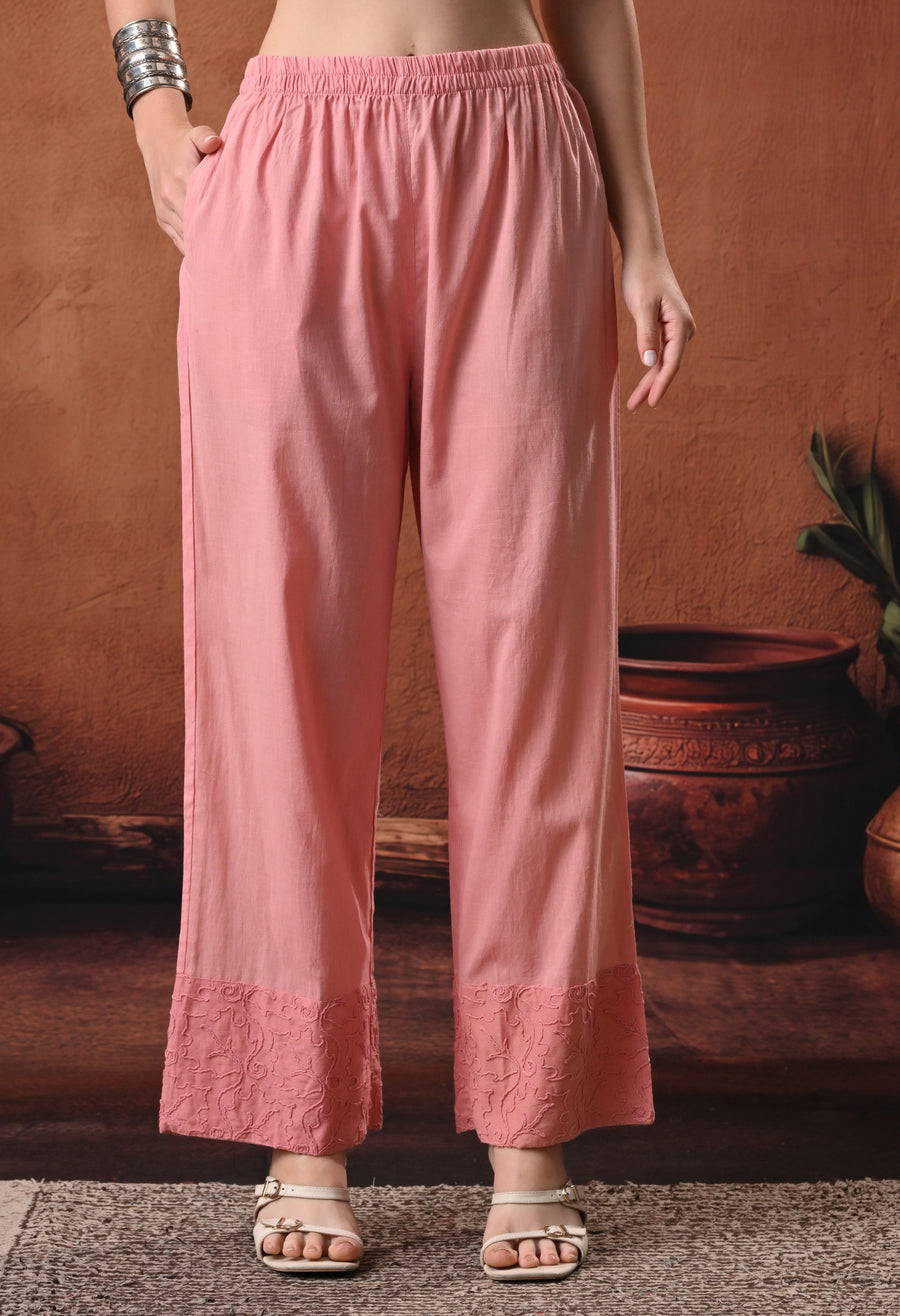 Rajputana Camisa pink embroidered cotton kurti with trouser - hem detail