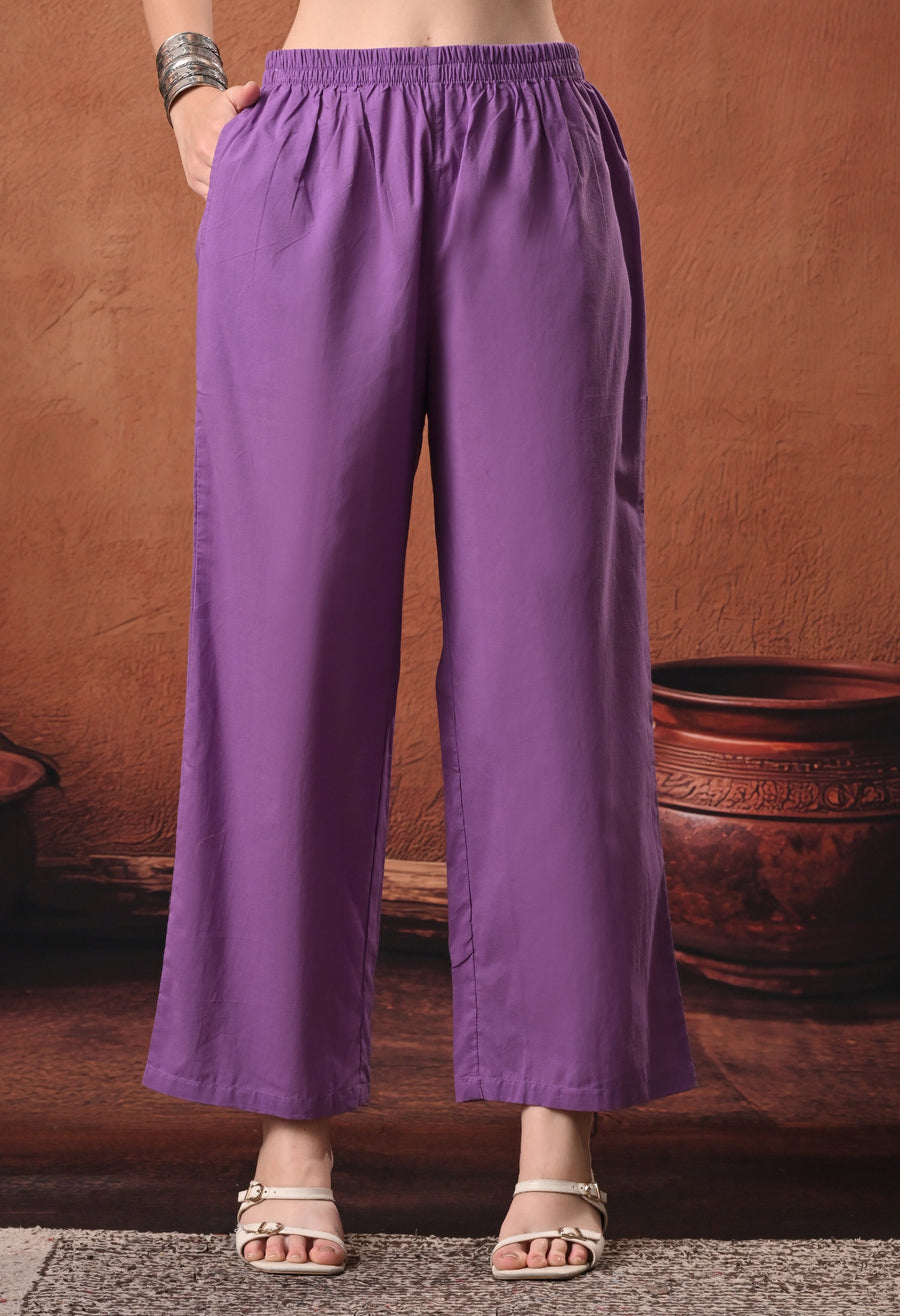 RAJPUTANA CAMISA Embroidered Cotton Kurta With Trouser And Dupatta - Purple
