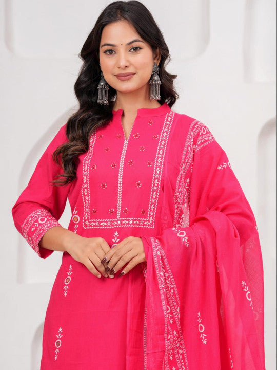 Rajputana Camisa Ethnic Motifs Printed Pure Cotton Kurta Set With Dupatta – photo 4