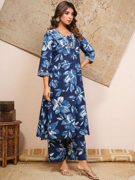 RAJPUTANA CAMISA Women Floral Printed Pure Cotton Kurta with Palazzos – photo 3