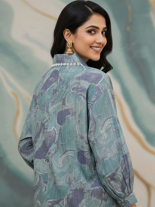 RAJPUTANA CAMISA Women Green Abstract Printed Casual Shirt