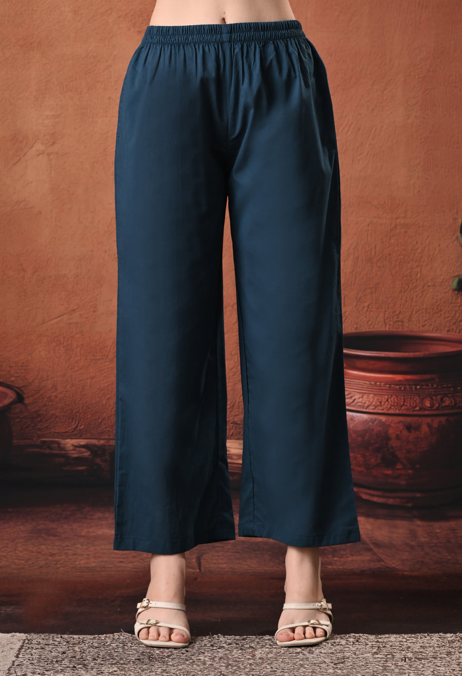 Rajputana Camisa deep teal floral embroidered cotton kurta with trouser - front