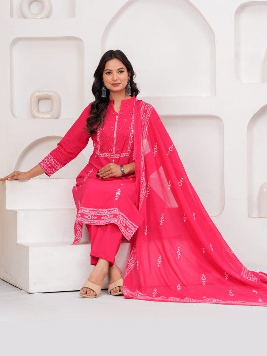 Rajputana Camisa Ethnic Motifs Printed Pure Cotton Kurta Set With Dupatta – photo 3