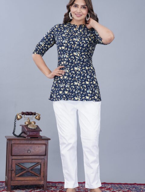 Rajputana Camisa Rayon Floral Printed Tunic Short Kurti for Women